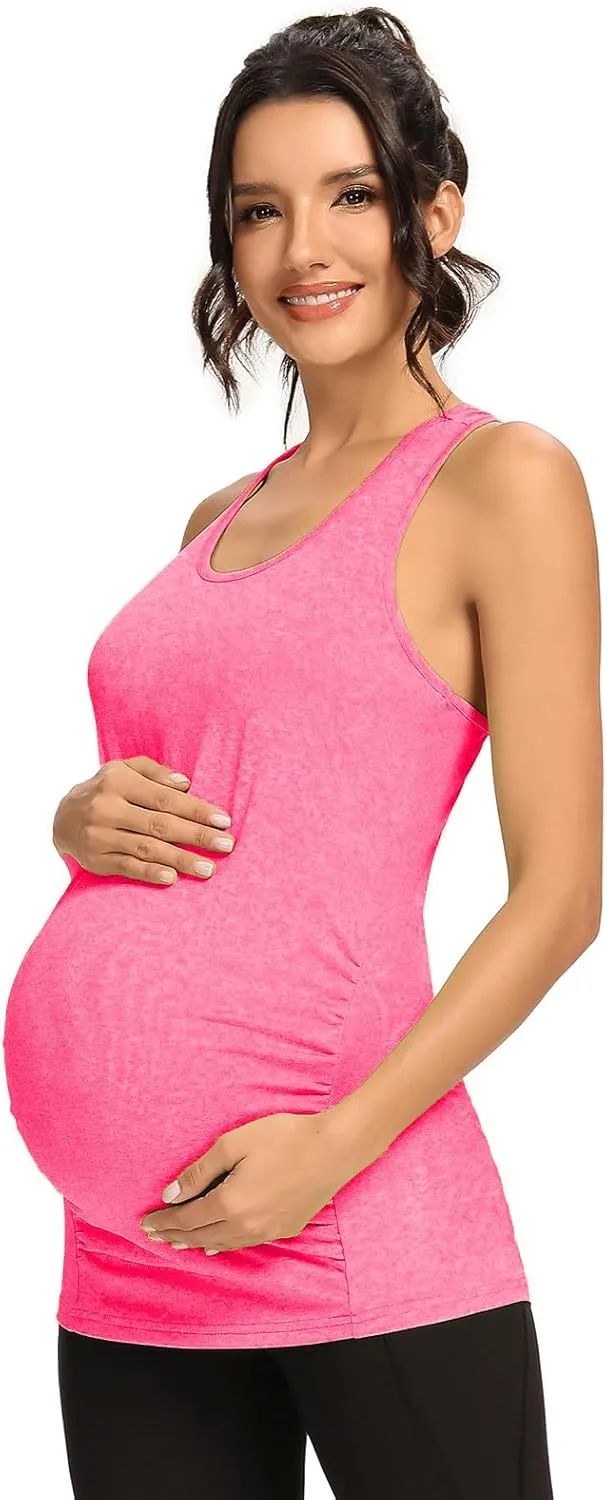 Glampunch 3PCS Maternity Yoga Tops Sleeveless Racerback Workout Athletic Maternity Tank Tops Pregnancy T-Shirt