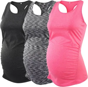 Glampunch 3PCS Maternity Yoga Tops Sleeveless Racerback Workout Athletic Maternity Tank Tops Pregnancy T-Shirt