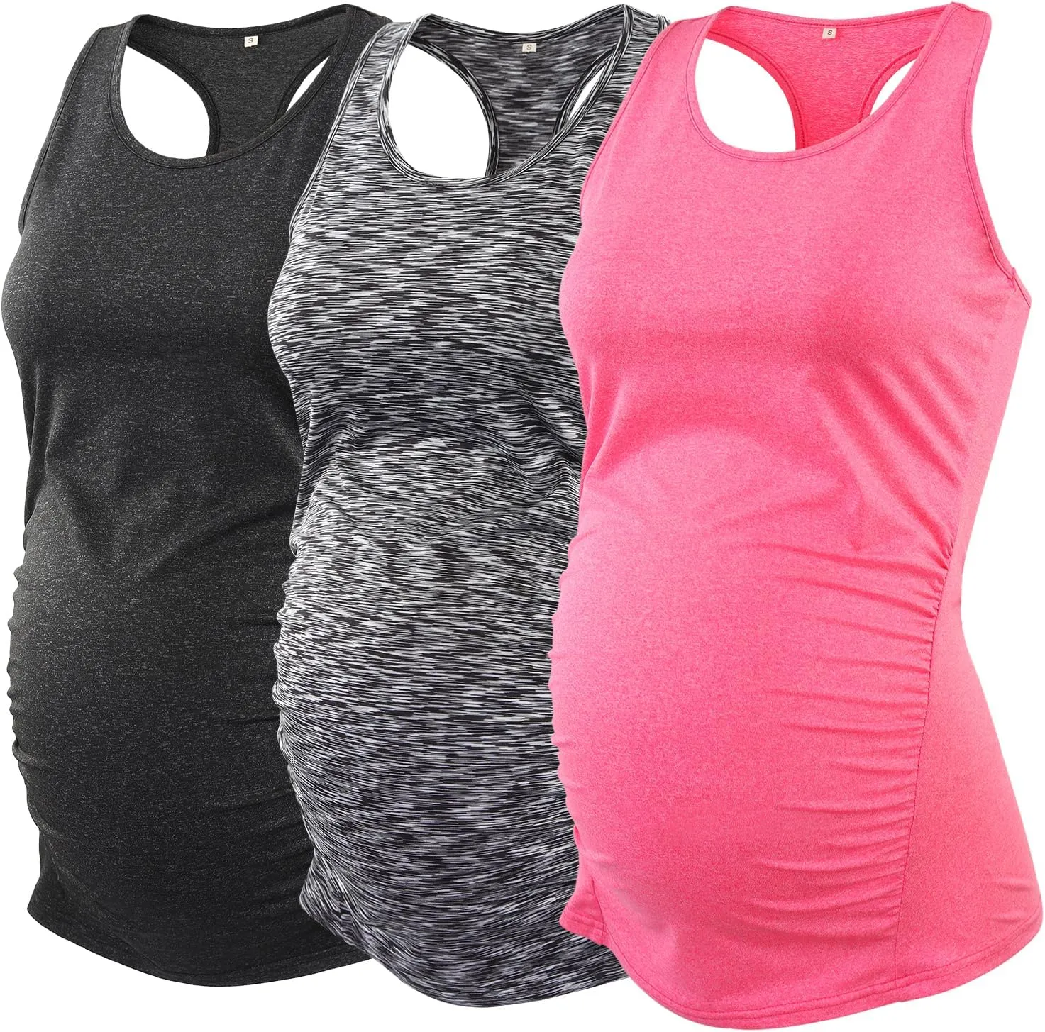 Glampunch 3PCS Maternity Yoga Tops Sleeveless Racerback Workout Athletic Maternity Tank Tops Pregnancy T-Shirt