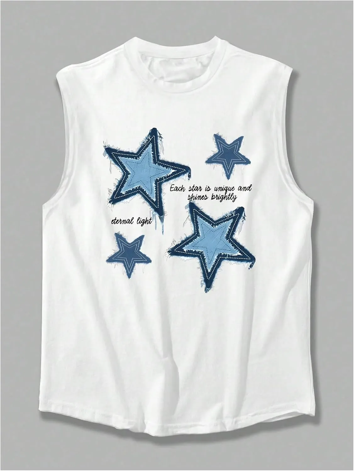 GORGLITTER Men's Star Letter Graphic Vest Top Crewneck Tank Tops Sleeveless Street Tops