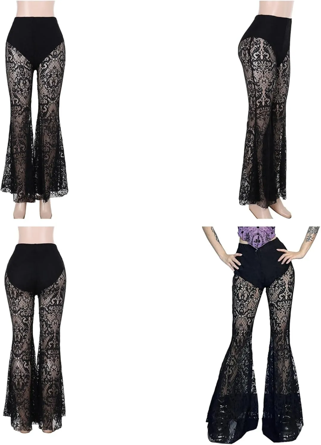 Gothic Bell Bottom Pants for Women Goth Grunge Black High Waisted Flare Leggings Boho Hippie Festival Outfits