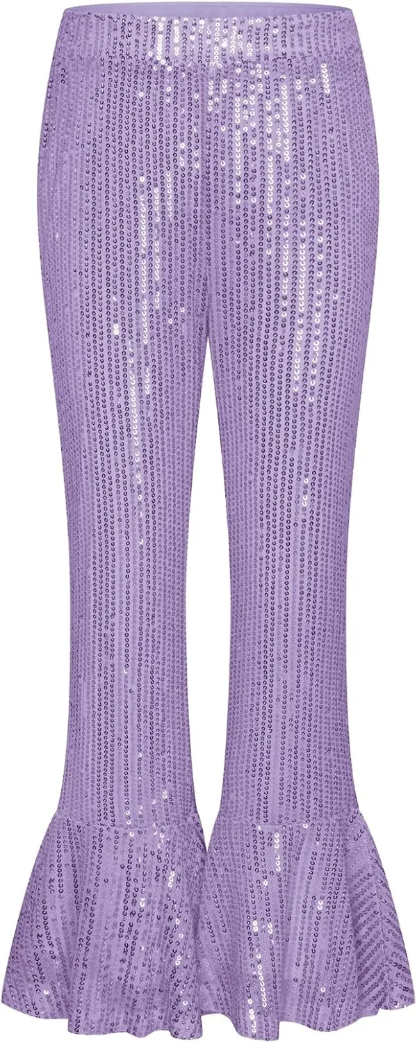 GRACE KARIN Girls Sequin Pants Sparke Trouser Glitter Dance Bell Bottoms 5-14