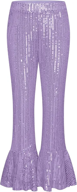 GRACE KARIN Girls Sequin Pants Sparke Trouser Glitter Dance Bell Bottoms 5-14