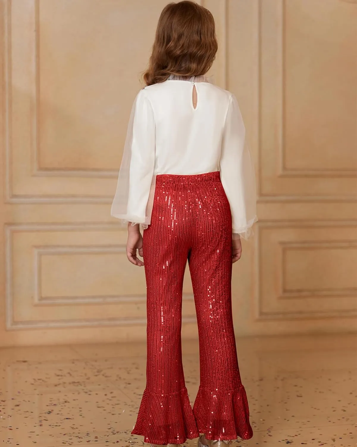 GRACE KARIN Girls Sequin Pants Sparke Trouser Glitter Dance Bell Bottoms 5-14