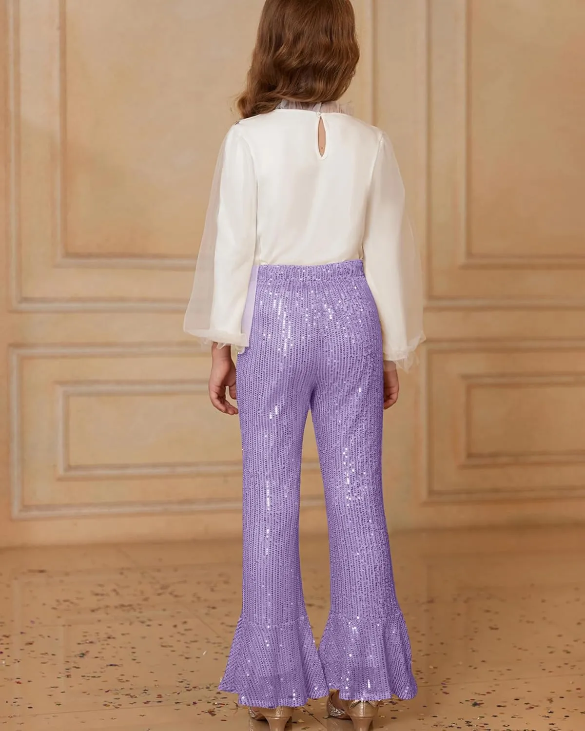 GRACE KARIN Girls Sequin Pants Sparke Trouser Glitter Dance Bell Bottoms 5-14