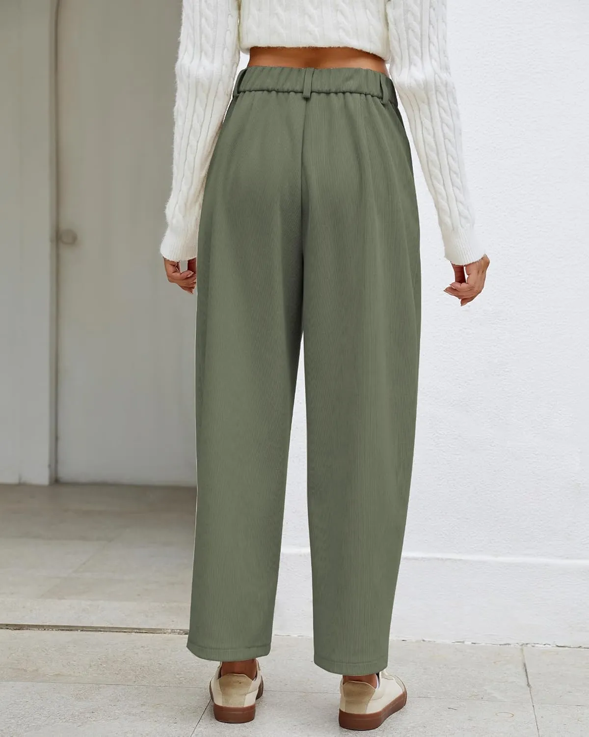 GRAPENT Barrel Pants for Women High Waisted Corduroy Elastic Waist Trendy Loose Casual Fall Trousers Pants with Pockets