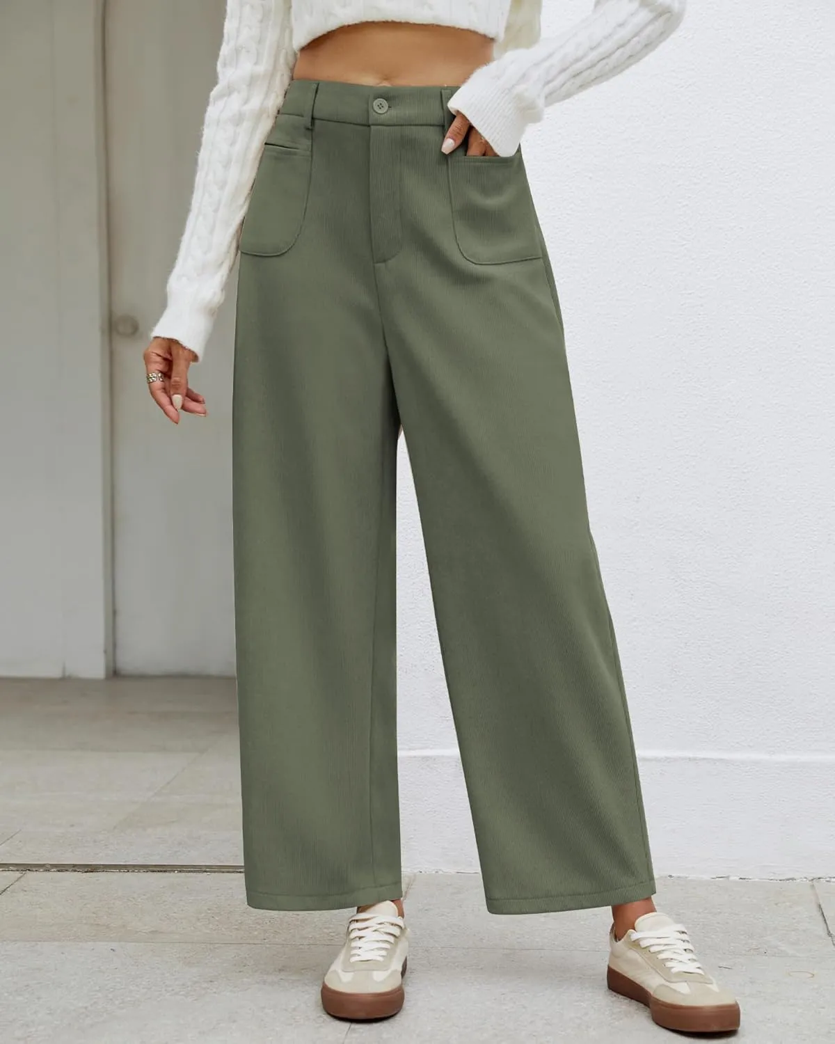 GRAPENT Barrel Pants for Women High Waisted Corduroy Elastic Waist Trendy Loose Casual Fall Trousers Pants with Pockets