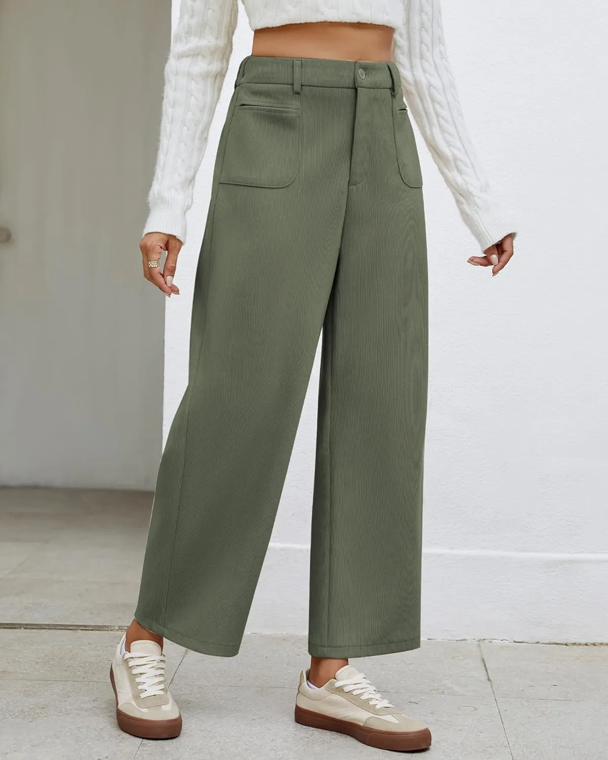 GRAPENT Barrel Pants for Women High Waisted Corduroy Elastic Waist Trendy Loose Casual Fall Trousers Pants with Pockets