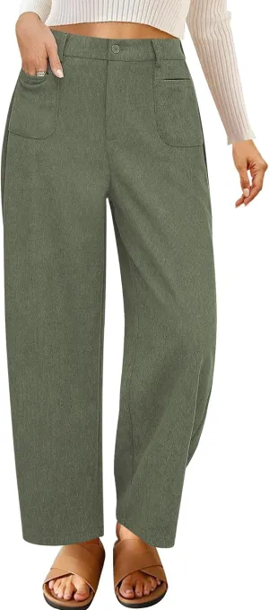 GRAPENT Barrel Pants for Women High Waisted Corduroy Elastic Waist Trendy Loose Casual Fall Trousers Pants with Pockets