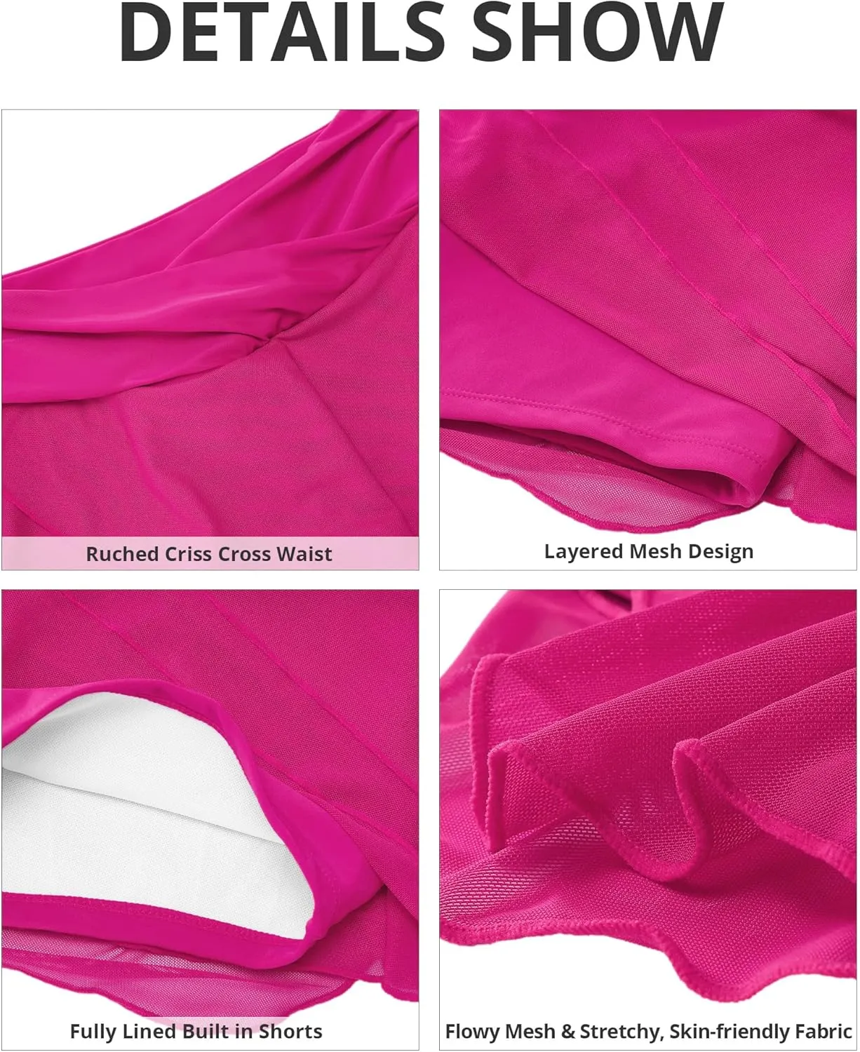 GRAPENT Swim Skirt Bottoms for Women Criss Cross High Waisted Bikini Bottom Layered Mesh Flowy Shorts Bathing Suit Skort