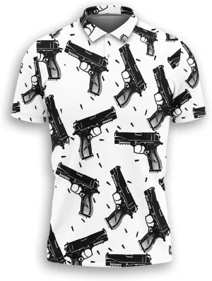 Gun Polo Shirts for Men - Short Sleeve Golf Shirts Gun Lover Mens Polo T-Shirt Casual Style 01