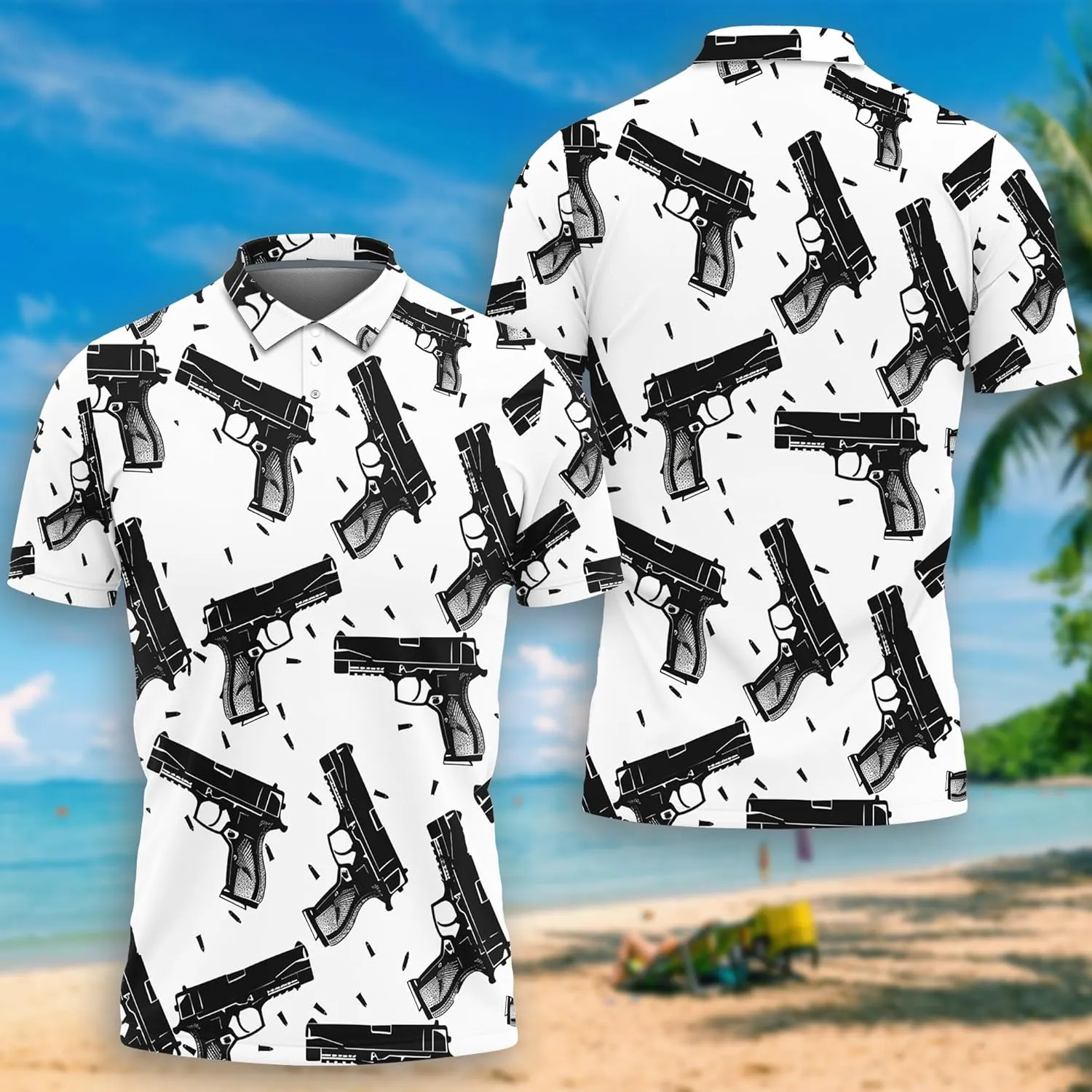 Gun Polo Shirts for Men - Short Sleeve Golf Shirts Gun Lover Mens Polo T-Shirt Casual Style 01