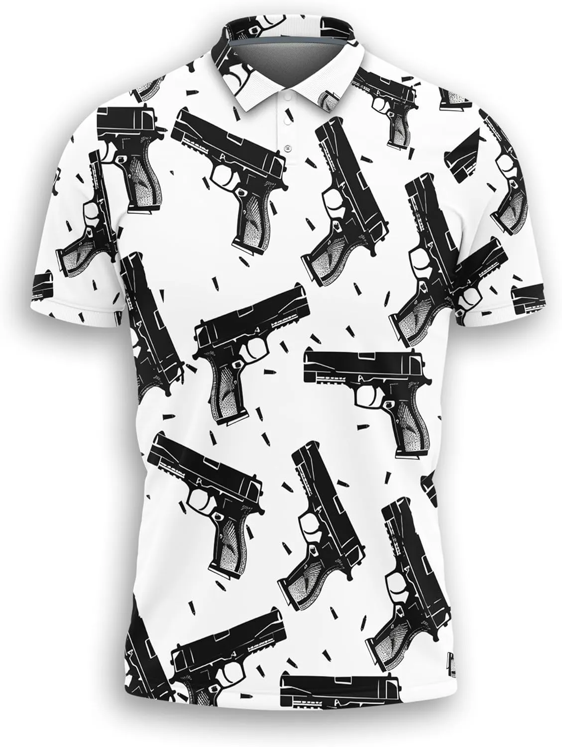 Gun Polo Shirts for Men - Short Sleeve Golf Shirts Gun Lover Mens Polo T-Shirt Casual Style 01