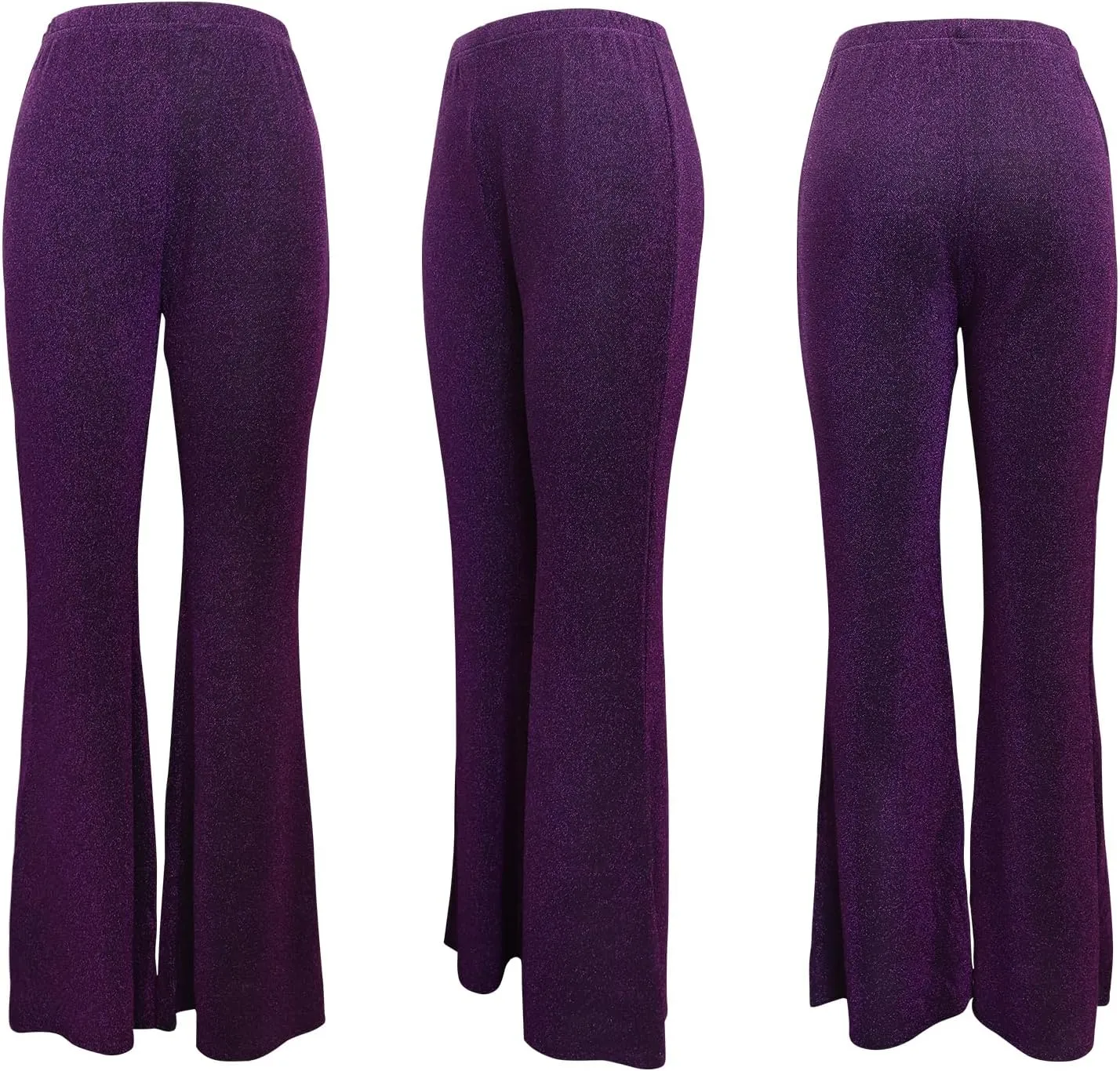 GUOLEZEEV Bell Bottom Pants for Women Elastic Waist Sequin Pants Sparkly Bottoms