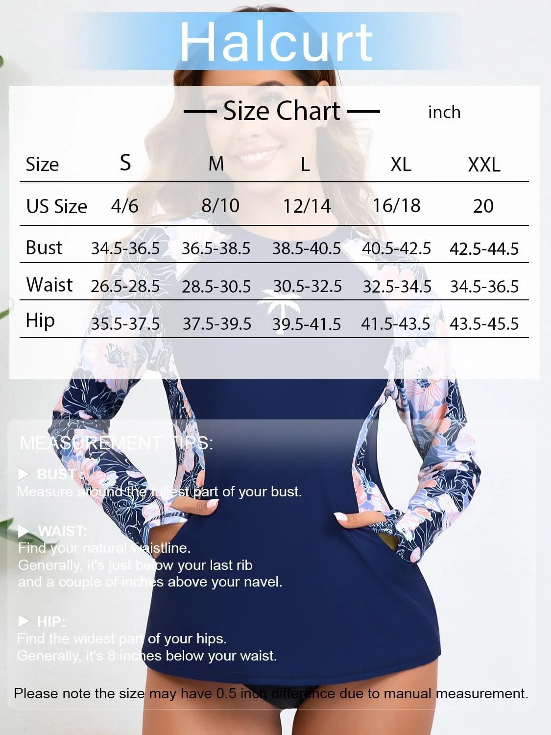 Halcurt Women Swim Shirt with Built in Bra Rash Guard with Pockets Thumb Hole Swimsuit Top