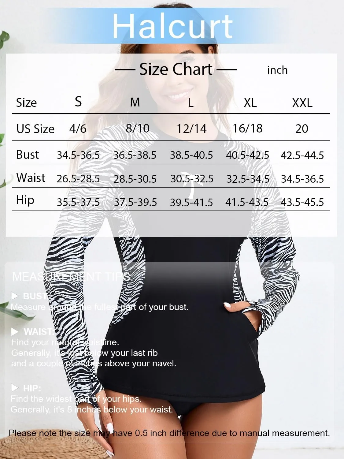Halcurt Women Swim Shirt with Built in Bra Rash Guard with Pockets Thumb Hole Swimsuit Top