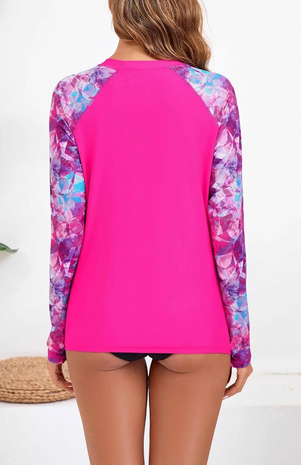 Halcurt Women Swim Shirt with Built in Bra Rash Guard with Pockets Thumb Hole Swimsuit Top