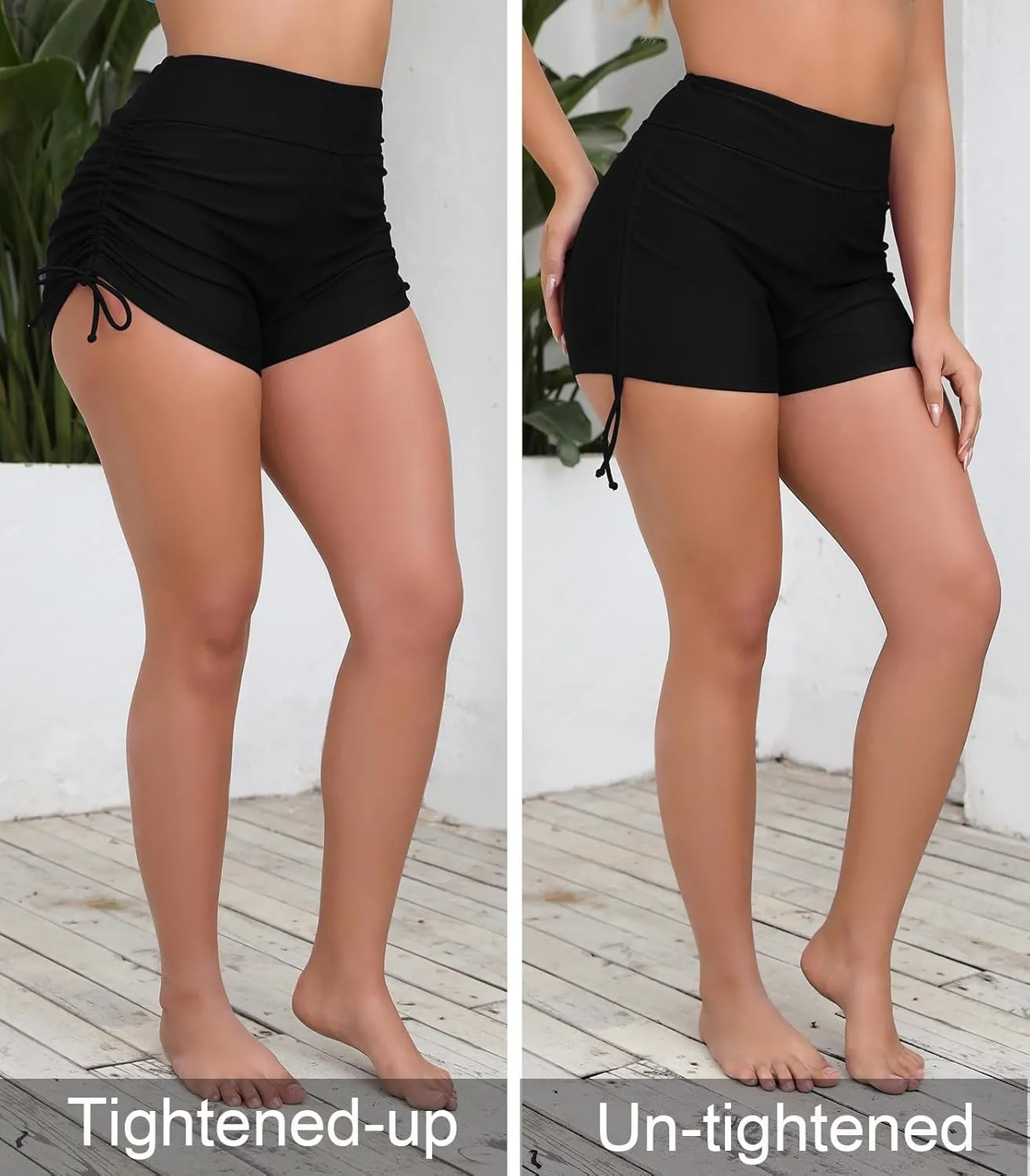 Halcurt Women's High Waisted Swim Board Shorts Tummy Control Side Tie Adjustable Tankini Swimsuit Bottoms