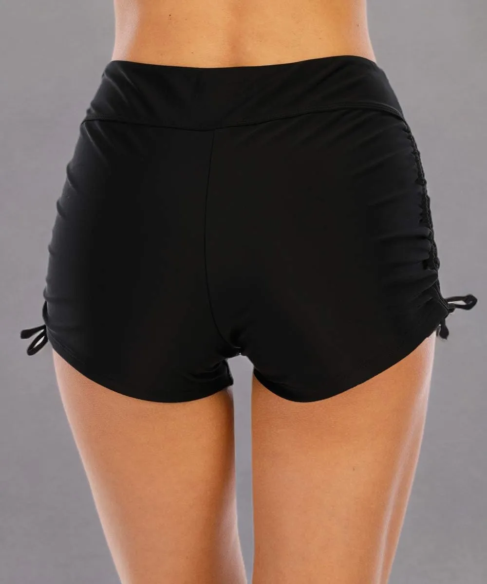 Halcurt Women's High Waisted Swim Board Shorts Tummy Control Side Tie Adjustable Tankini Swimsuit Bottoms