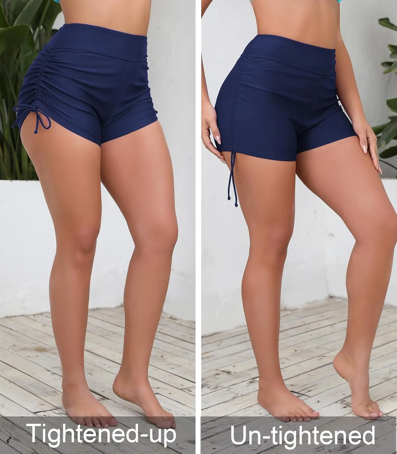 Halcurt Women's High Waisted Swim Board Shorts Tummy Control Side Tie Adjustable Tankini Swimsuit Bottoms