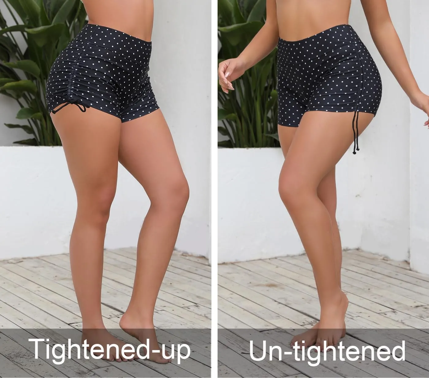 Halcurt Women's High Waisted Swim Board Shorts Tummy Control Side Tie Adjustable Tankini Swimsuit Bottoms