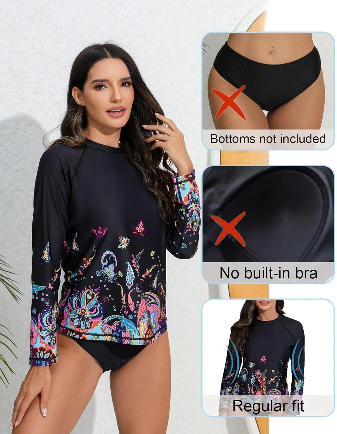 Halcurt Women's Long Sleeve Rash Guard Swim Top UPF50  SPF Sun Protection Swimsuit Quick Dry Bathing Suit