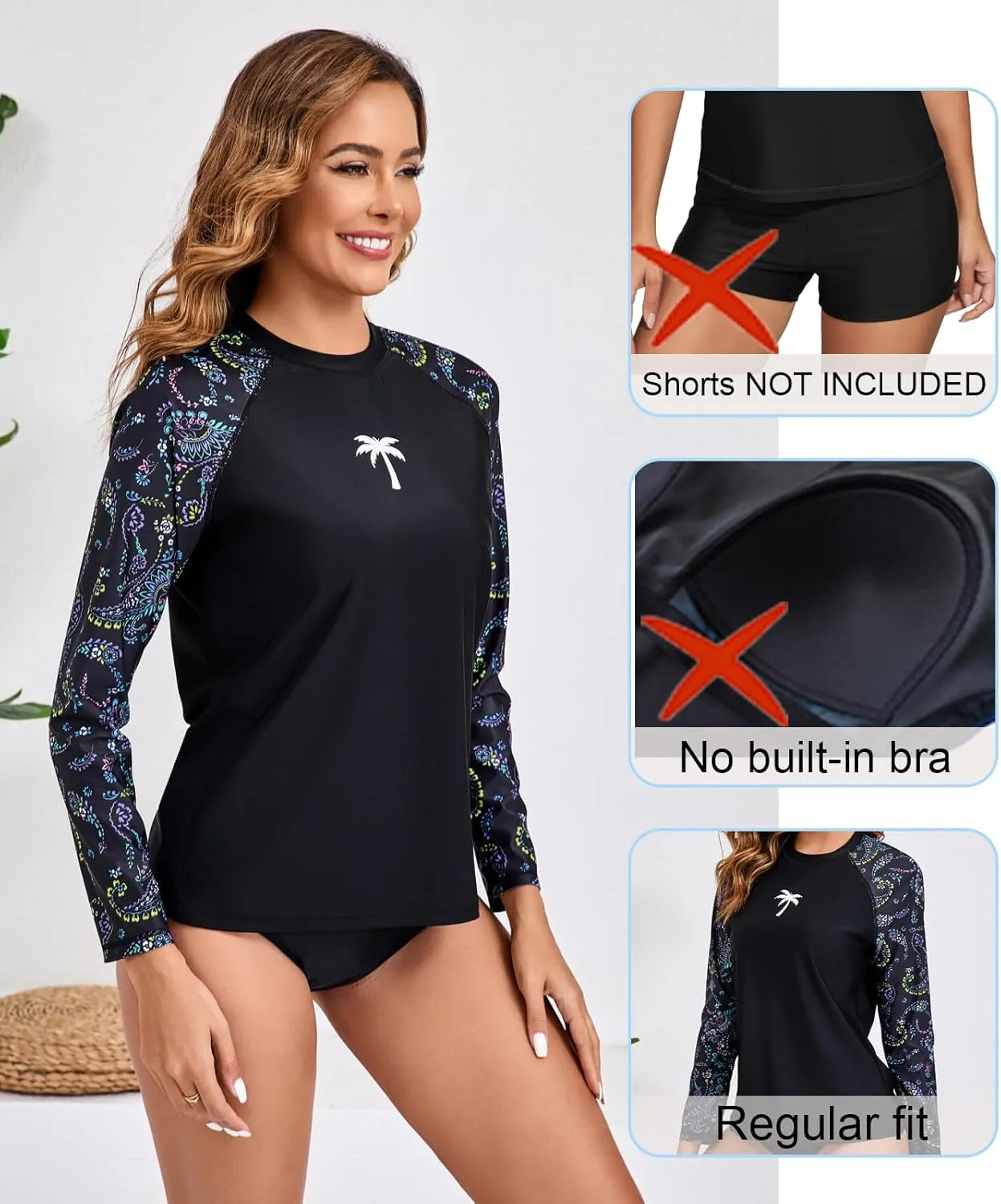 Halcurt Women's Long Sleeve Rash Guard Swim Top UPF50  SPF Sun Protection Swimsuit Quick Dry Bathing Suit