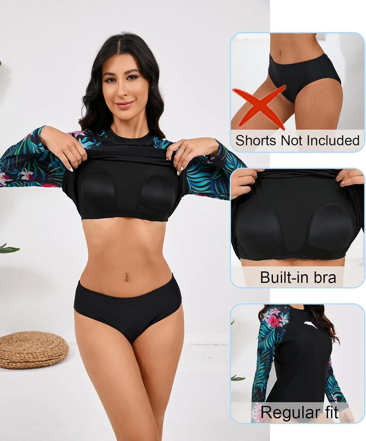 Halcurt Womens Long Sleeve Rash Guard Swim Top with Built in Bra UPF50  Sun Protection Swim Shirts Quick Dry Swimsuit