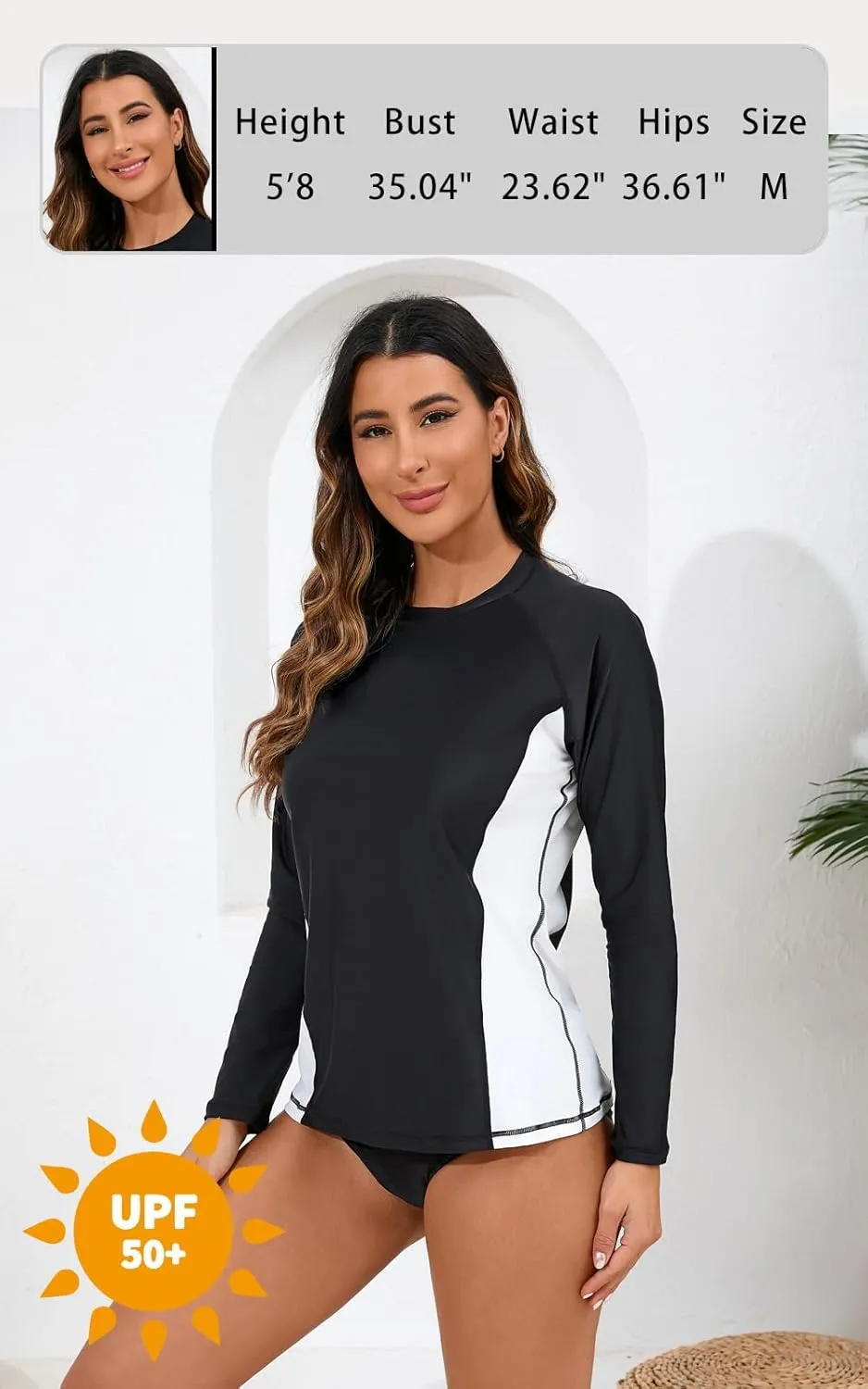 Halcurt Womens Long Sleeve Rash Guard Swim Top with Built in Bra UPF50  Sun Protection Swim Shirts Quick Dry Swimsuit