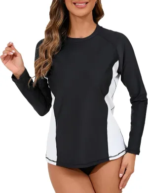 Halcurt Womens Long Sleeve Rash Guard Swim Top with Built in Bra UPF50  Sun Protection Swim Shirts Quick Dry Swimsuit