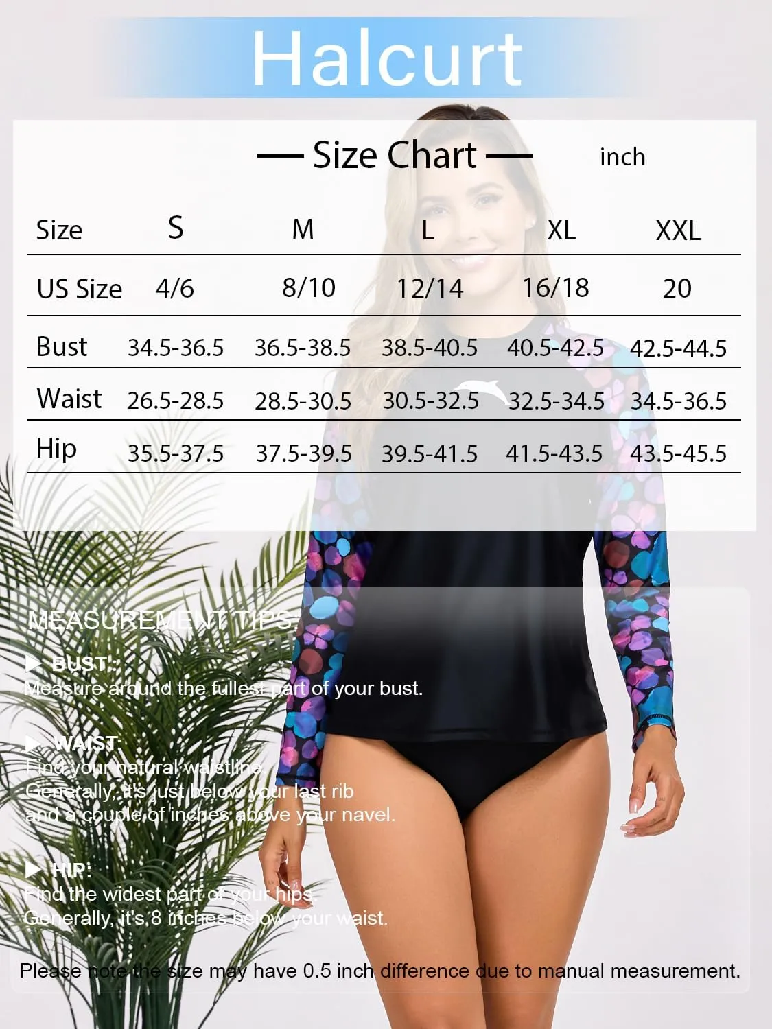 Halcurt Womens Long Sleeve Rash Guard Swim Top with Built in Bra UPF50  Sun Protection Swim Shirts Quick Dry Swimsuit