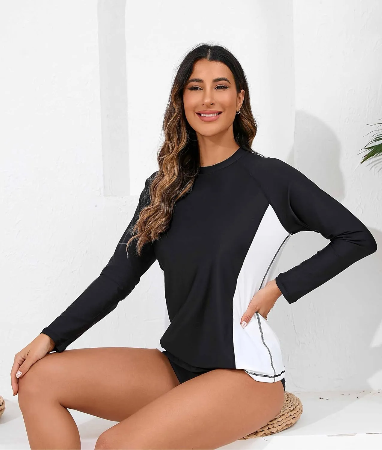 Halcurt Womens Long Sleeve Rash Guard Swim Top with Built in Bra UPF50  Sun Protection Swim Shirts Quick Dry Swimsuit