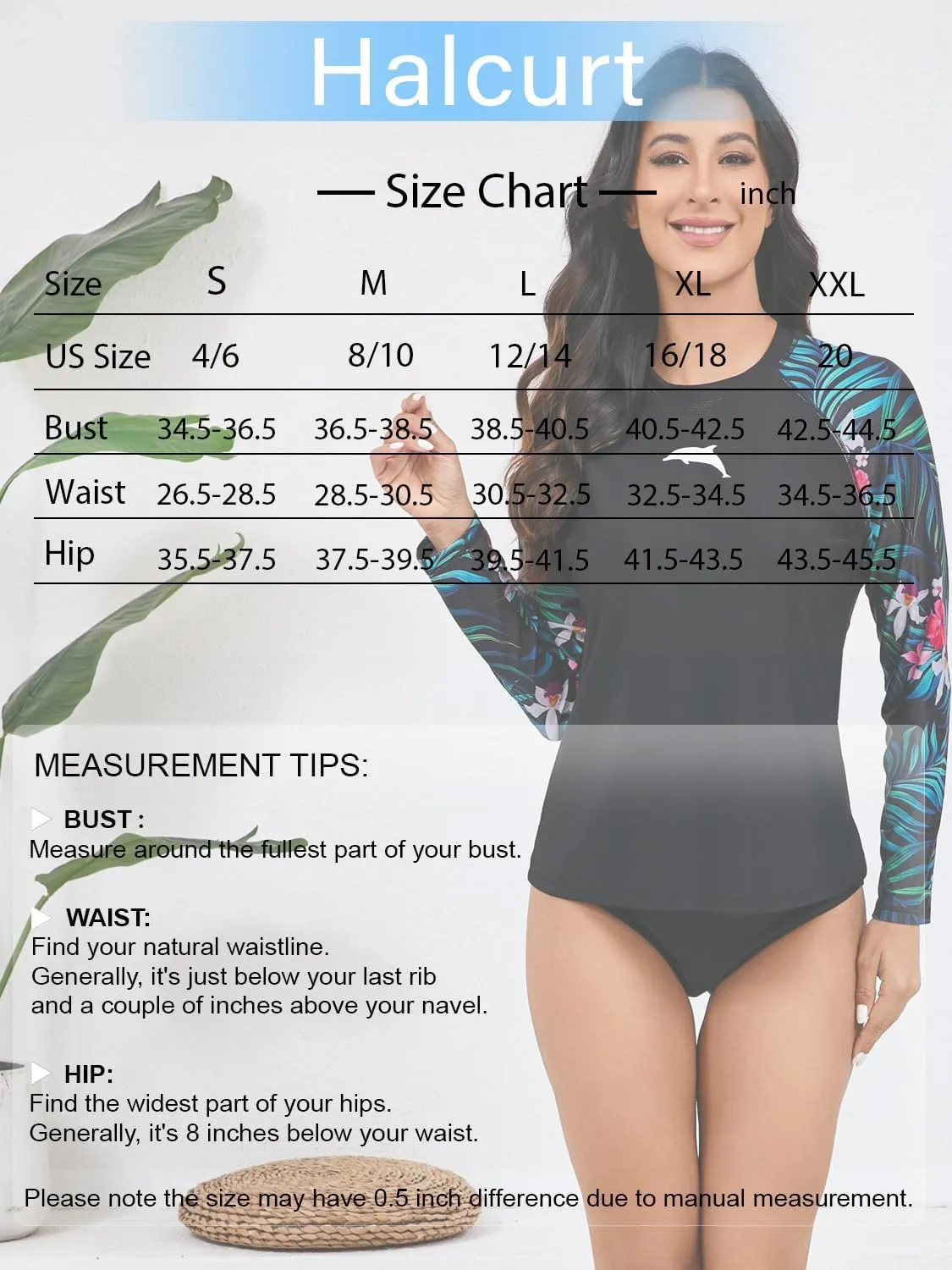 Halcurt Womens Long Sleeve Rash Guard Swim Top with Built in Bra UPF50  Sun Protection Swim Shirts Quick Dry Swimsuit