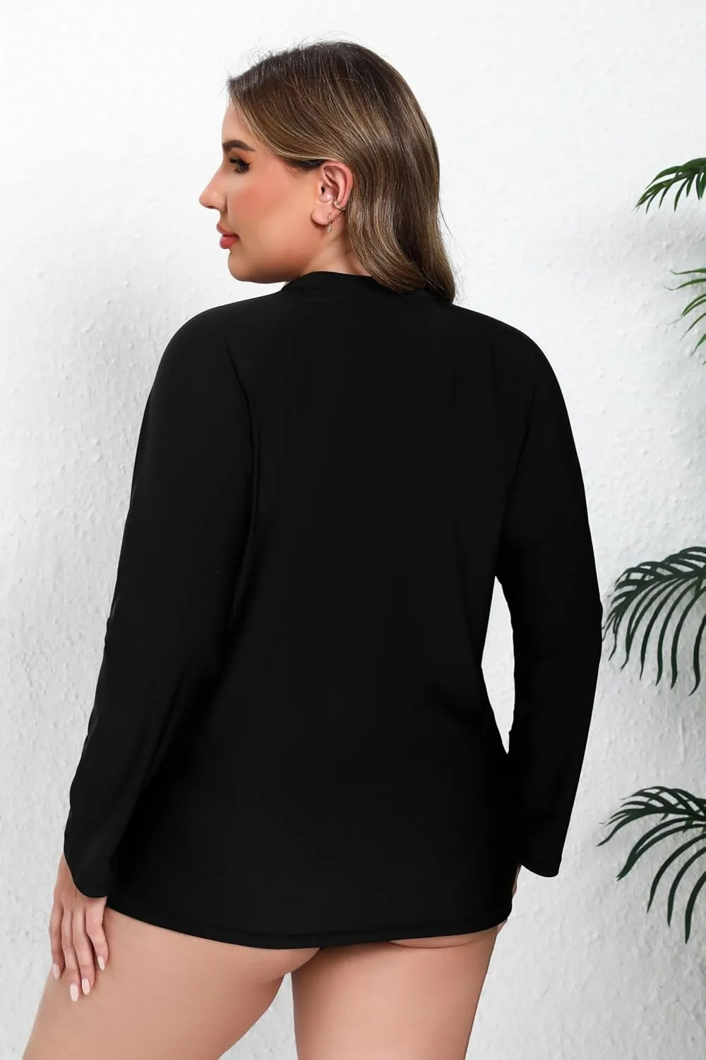 Halcurt Women's Plus Size Long Sleeve Rash Guard Shirts Full Zip Swim Top UPF50  Loose Fit Quick Dry Swimsuit
