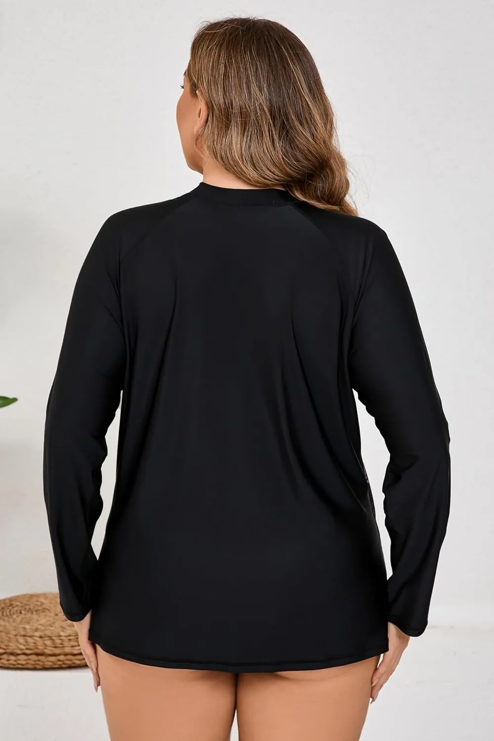 Halcurt Women's Plus Size Long Sleeve Rash Guard Shirts Full Zip Swim Top UPF50  Loose Fit Quick Dry Swimsuit