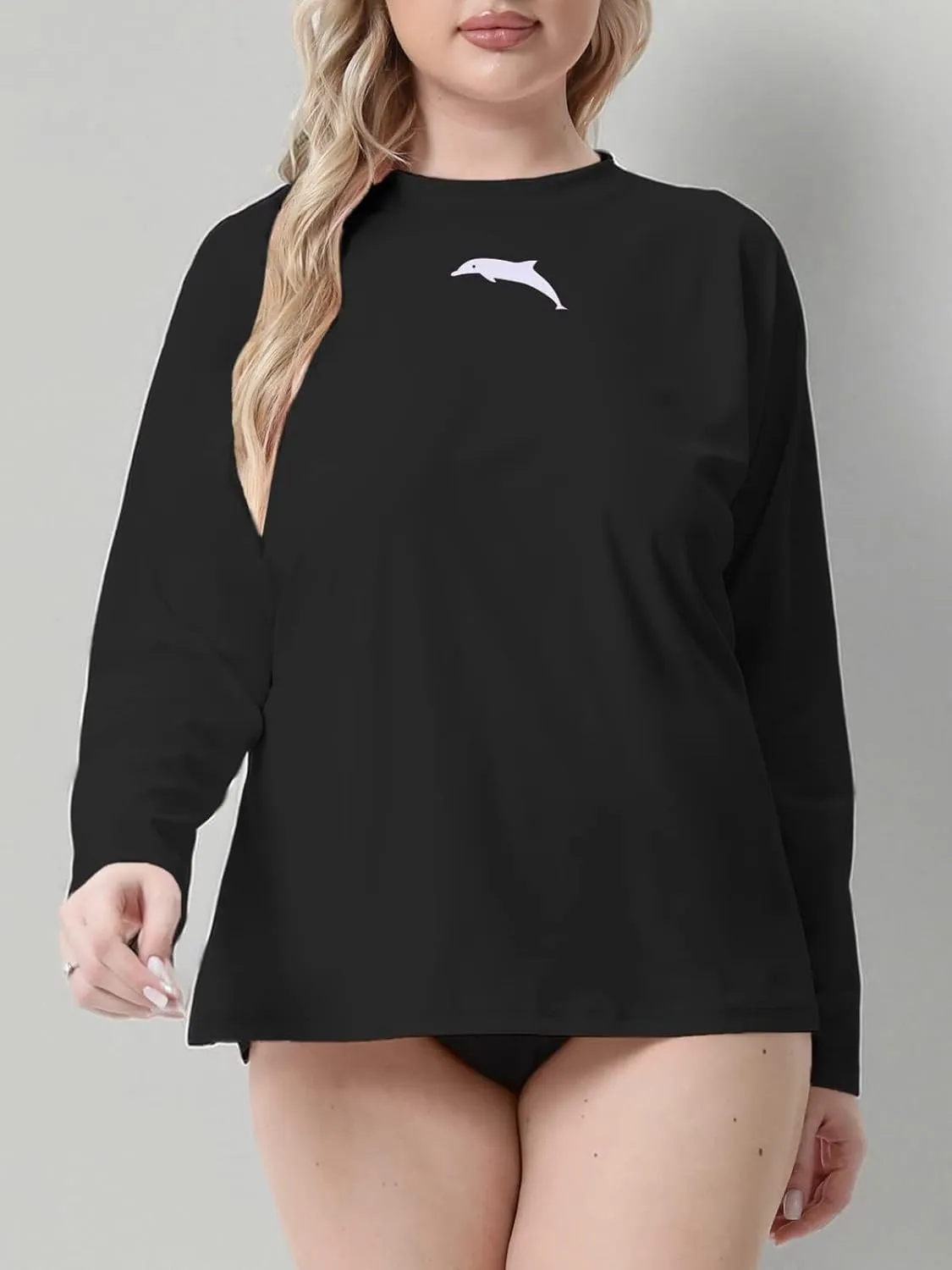 Halcurt Women's Plus Size Long Sleeve Rash Guard Shirts Swim Top UPF50  Sun Protection Loose Fit Quick Dry Swimsuit
