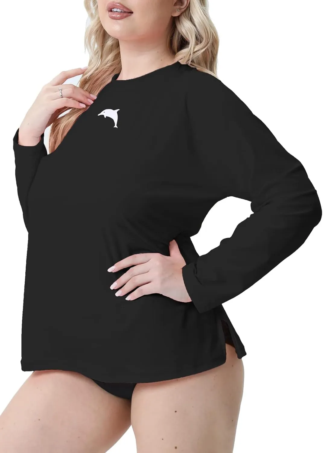 Halcurt Women's Plus Size Long Sleeve Rash Guard Shirts Swim Top UPF50  Sun Protection Loose Fit Quick Dry Swimsuit