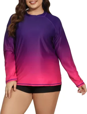 Halcurt Women's Plus Size Long Sleeve Rash Guard Shirts Swim Top UPF50  Sun Protection Loose Fit Quick Dry Swimsuit