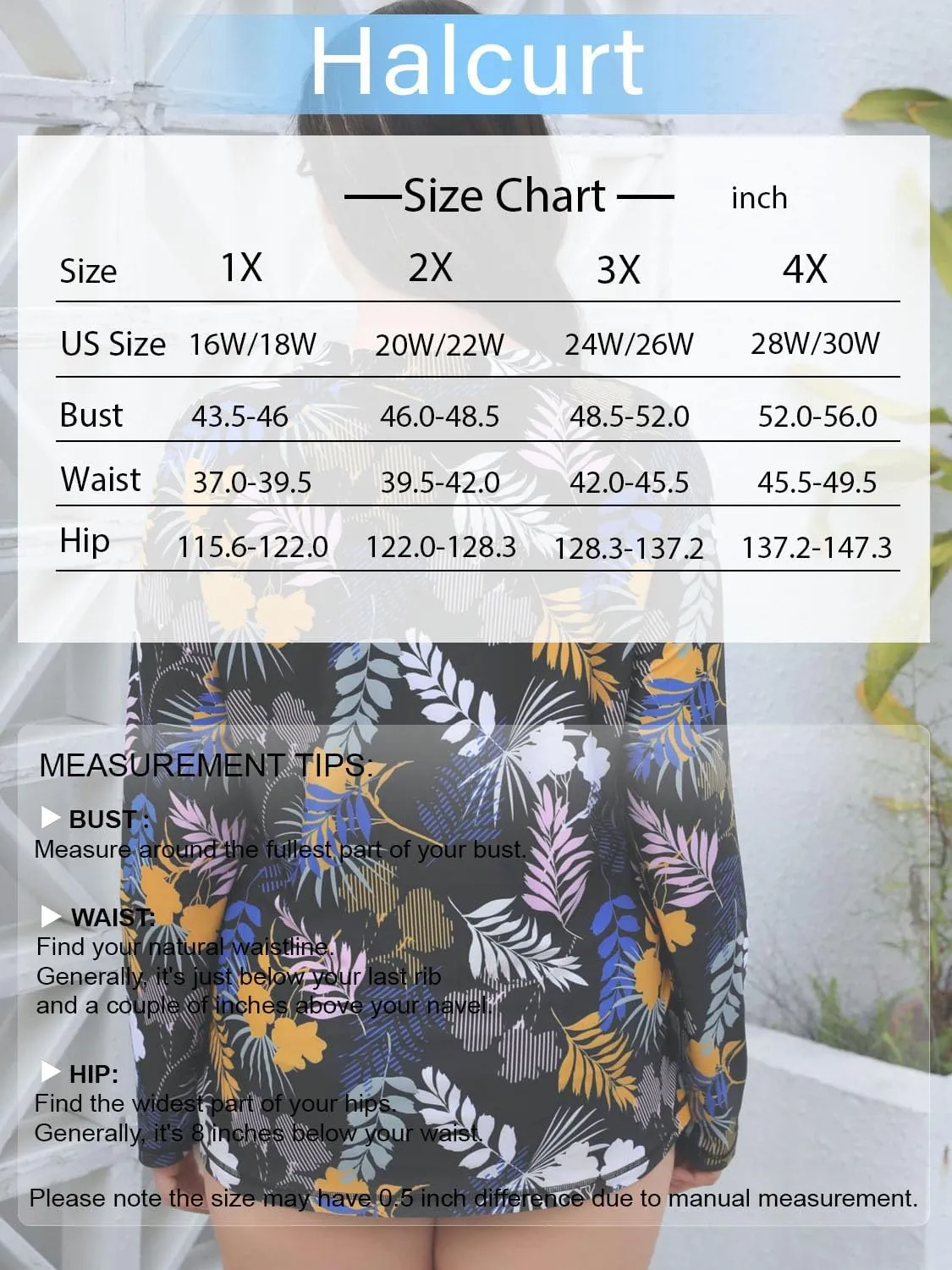 Halcurt Women's Plus Size Long Sleeve Rash Guard Shirts Swim Top UPF50  Sun Protection Loose Fit Quick Dry Swimsuit