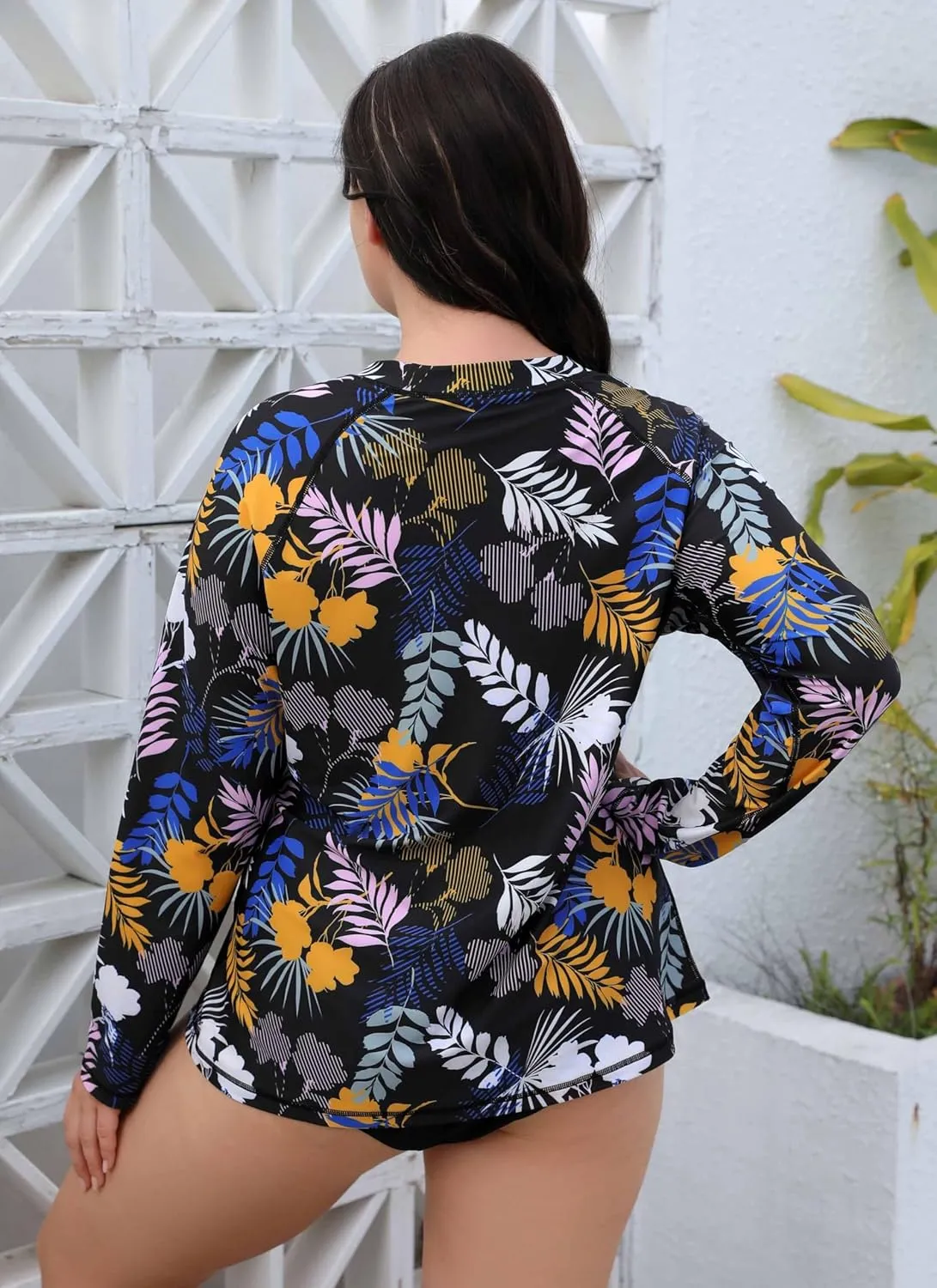Halcurt Women's Plus Size Long Sleeve Rash Guard Shirts Swim Top UPF50  Sun Protection Loose Fit Quick Dry Swimsuit