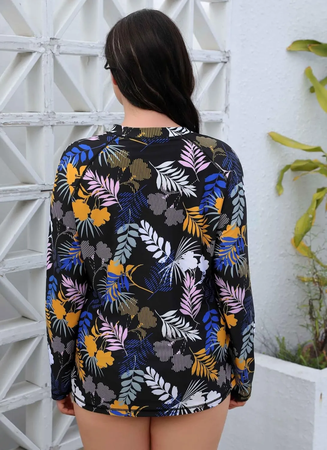 Halcurt Women's Plus Size Long Sleeve Rash Guard Shirts Swim Top UPF50  Sun Protection Loose Fit Quick Dry Swimsuit