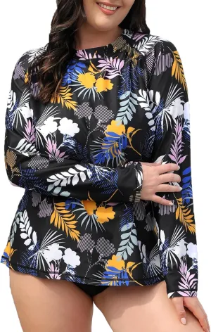 Halcurt Women's Plus Size Long Sleeve Rash Guard Shirts Swim Top UPF50  Sun Protection Loose Fit Quick Dry Swimsuit