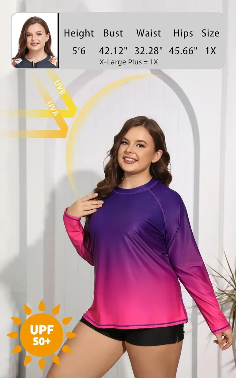 Halcurt Women's Plus Size Long Sleeve Rash Guard Shirts Swim Top UPF50  Sun Protection Loose Fit Quick Dry Swimsuit