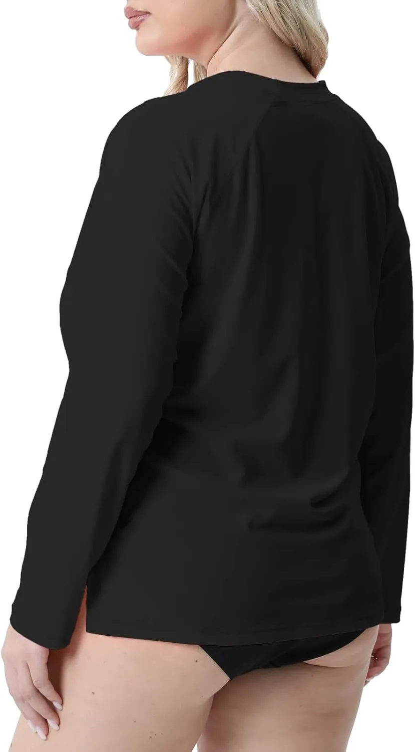 Halcurt Women's Plus Size Long Sleeve Rash Guard Shirts Swim Top UPF50  Sun Protection Loose Fit Quick Dry Swimsuit