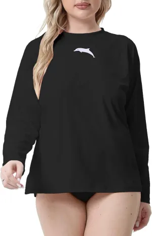 Halcurt Women's Plus Size Long Sleeve Rash Guard Shirts Swim Top UPF50  Sun Protection Loose Fit Quick Dry Swimsuit