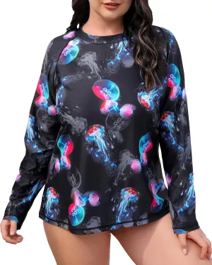Halcurt Women's Plus Size Long Sleeve Rash Guard Shirts Swim Top UPF50  Sun Protection Loose Fit Quick Dry Swimsuit