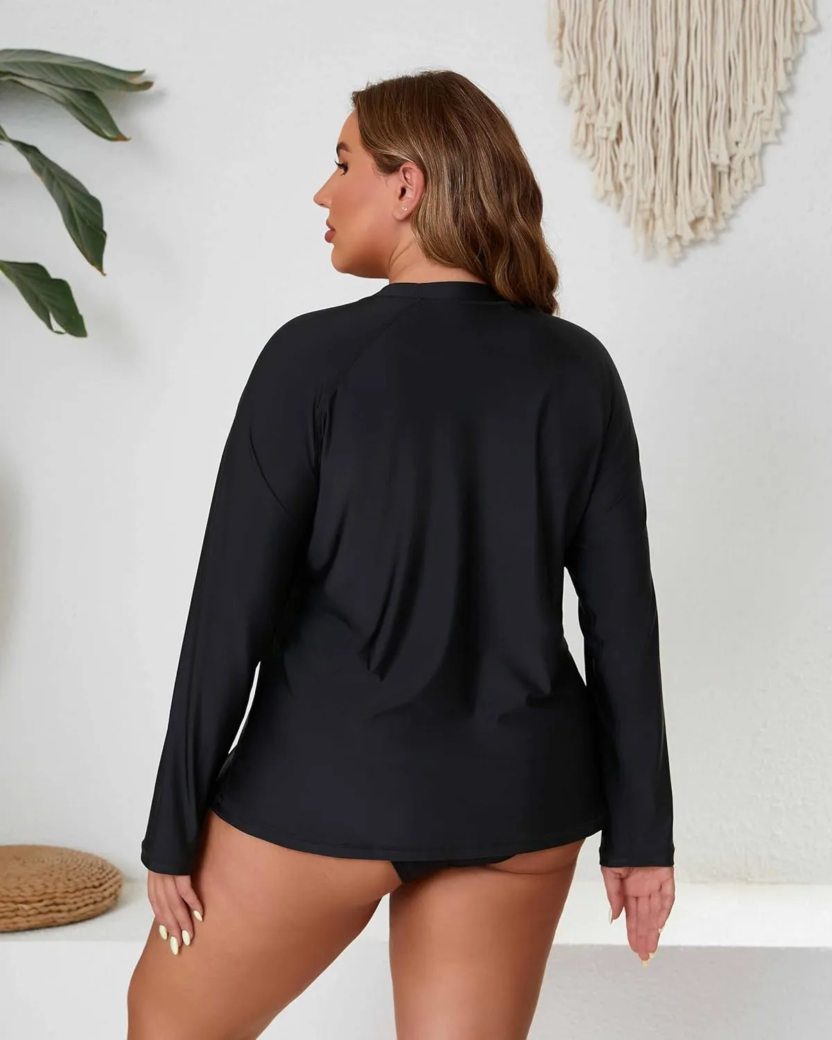 Halcurt Womens Plus Size Long Sleeve Rash Guard Swim Top with Built in Bra Loose Fit UPF50  Sun Protection Swimsuit