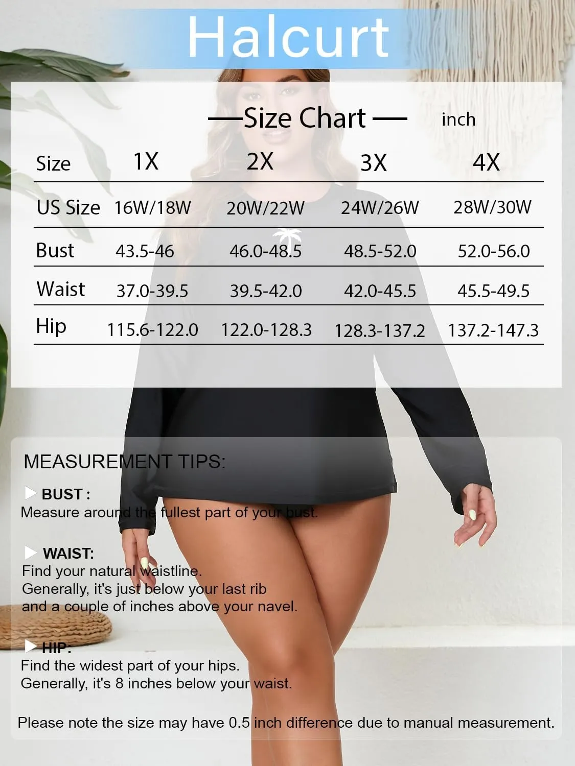 Halcurt Womens Plus Size Long Sleeve Rash Guard Swim Top with Built in Bra Loose Fit UPF50  Sun Protection Swimsuit