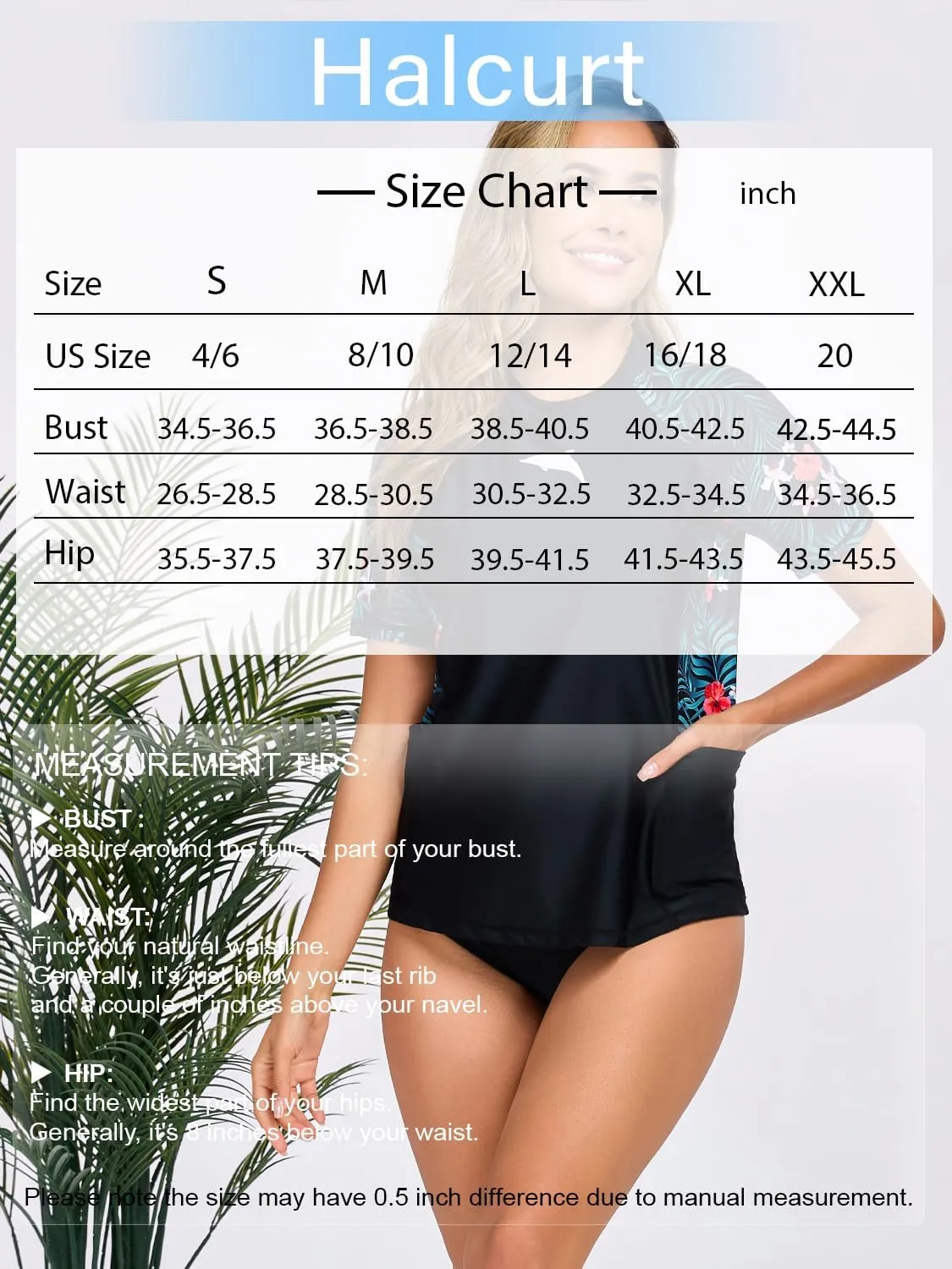 Halcurt Women's Short Sleeve Rash Guard Top with Built in Bra Side Pockets Swim Shirts UPF50  Swimsuit