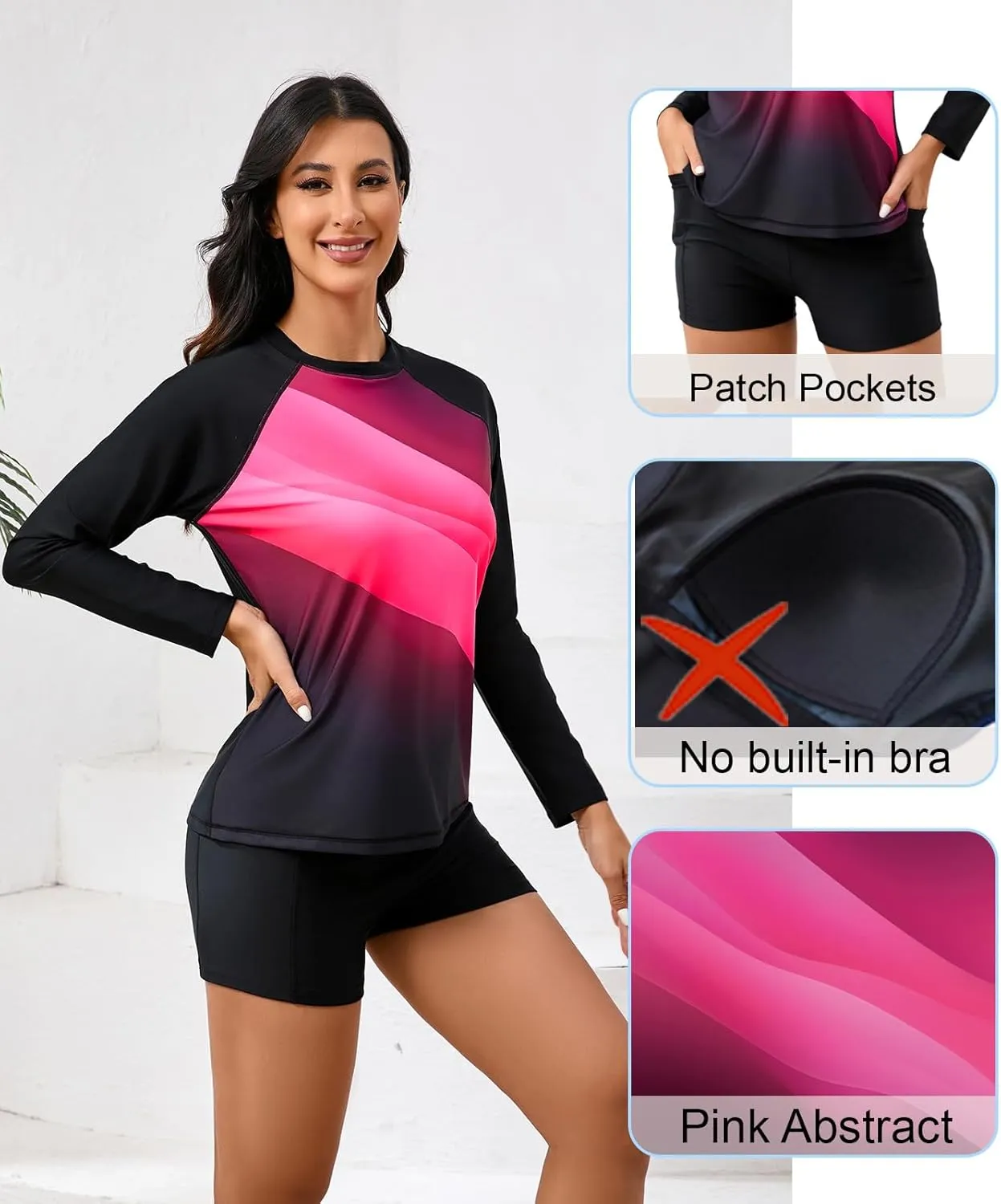 Halcurt Women's Two Piece Rash Guard Swimsuit Long Sleeve UPF 50 Swim Shirt with Board Shorts